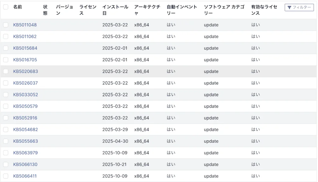 Windows の更新プログラムも確認できる